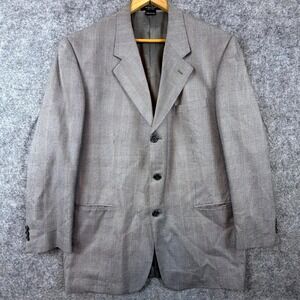 Giorgio Cosani Blazer Jacket Mens 46L Gray Plaid Notch Lapel Single Breasted